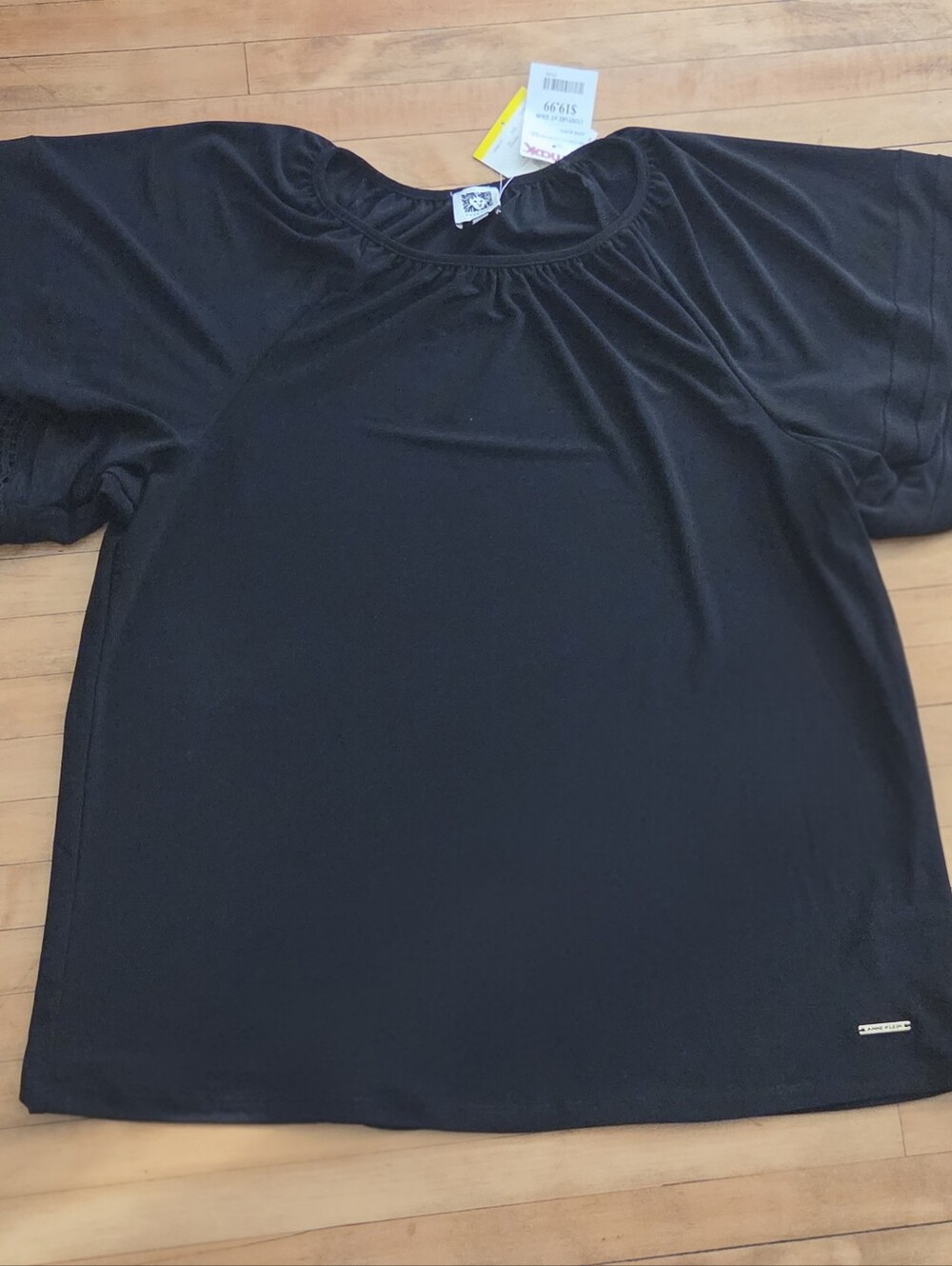 Anne Klein NWT Black Women's Short Sleeve Scoop Neck Top Size Medium